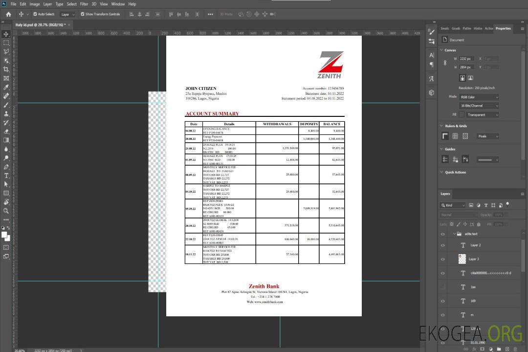 Relevé de la Zenith Bank du Nigéria xls template Relevé de la Zenith Bank du Nigéria xls template